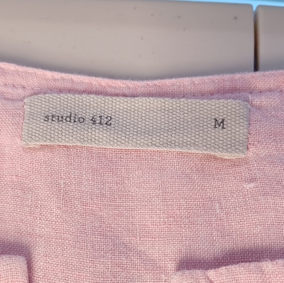 Studio 412 Pale Pink 100% Linen Sz M Short-Sleeve Dress - Picture 9 of 16